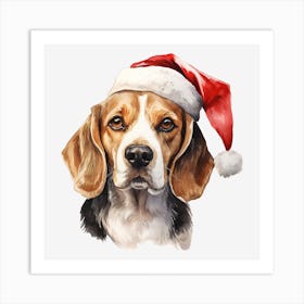 Beagle In Santa Hat 1 Art Print