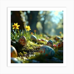 Easter Eggs In The Forest Art Print