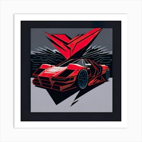 Car Red Artwork Of Graphic Design Flat (55) Art Print