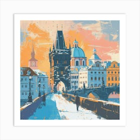 A Prague With Charles Bridge Expressive Strokes 2 Art Print