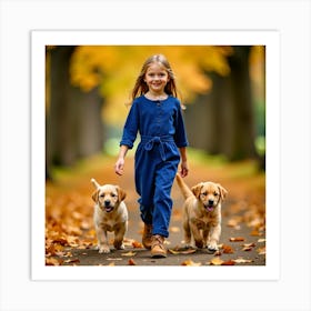 Little Girl With Labrador Puppies Art Print