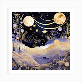 Night Sky With Moon And Stars Art Print