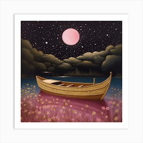 Boat In The Moonlight Art Print