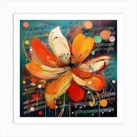 Flower With Music Sheet Art Print