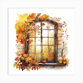 Watercolor Autumn Window Art Print