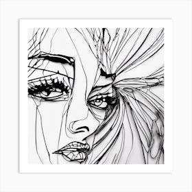 Wire Drawing Of A Woman'S Face Art Print