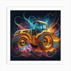 Yellow bulldozer surrounded by fiery flames 10 Art Print