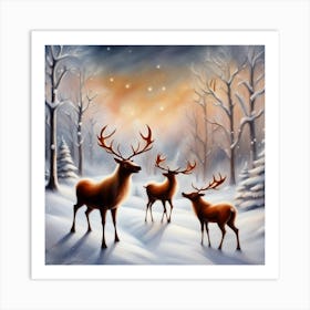 Winter Deer Scene Art Print