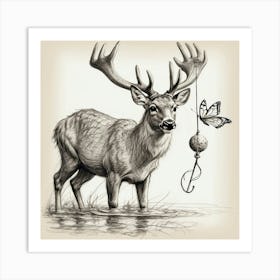 Deer With A Hook Art Print