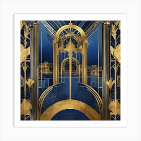 Art Deco Illustrations Blue Gold (3) Art Print