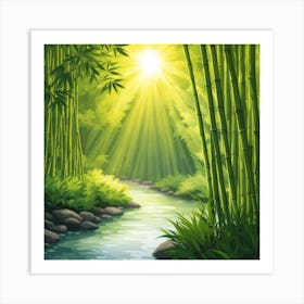 A Stream In A Bamboo Forest At Sun Rise Square Composition 305 Art Print