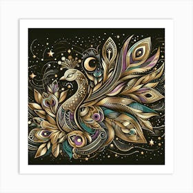 Gold Peacock 1 Art Print