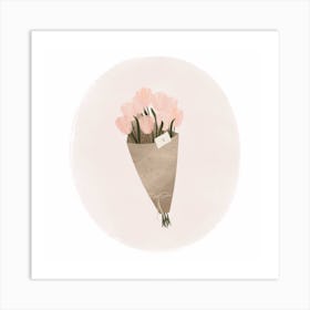 Pink Tulip Bouquet Square Art Print