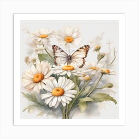 Daisies and Butterfly Art Print