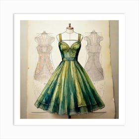 Firefly Frock, Watercolor, Illustration, Paper, Recycled Materials, Fashion Design, Sketch, Detailed (10) Art Print