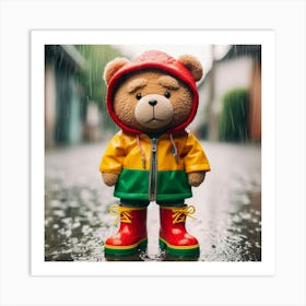 Teddy Bear In The Rain Art Print