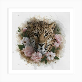 Leopard With Flowers 4 Art Print