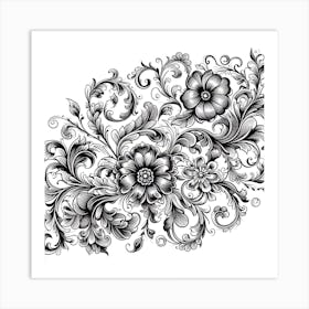 Floral Pattern In Black And White 2 Art Print