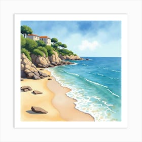 Charming Italian Artist In Watercolor, Painting The Beauty Of A Mediterranean Beach Art Print