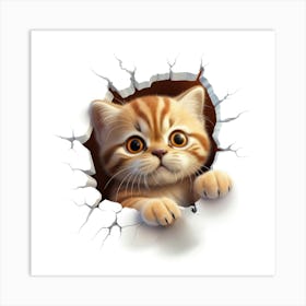 Cat Peeking Out Of A Hole 4 Art Print