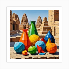 Hampi Temple Courtyard, India Cubism Style Art Print