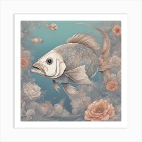 Fish And Roses Art Print