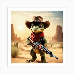 Lizard With Gun Art Print