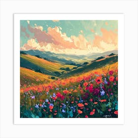 Flowering Meadow At Full Bloom Rolling Hills Art Print