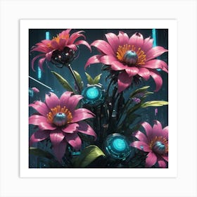 Flowers Cyberpunk Painting Art Print