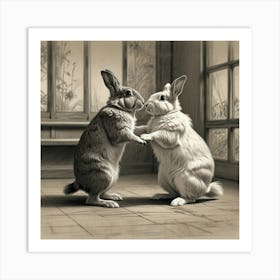 Rabbits Kissing Art Print