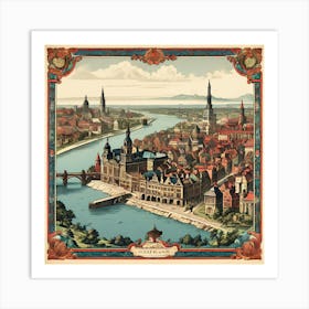 A Vintage Map, Of A Historic City With Ornate Borders And Labels art print 14 Art Print