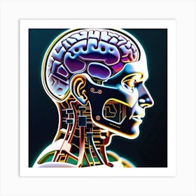 Human Brain With A Computer Art Print