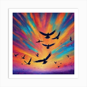 Crows In Flight Art Print