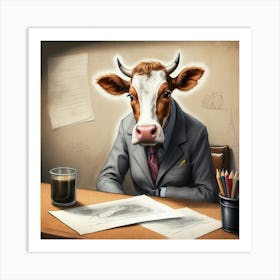 Cow In Business Suit 1 Art Print