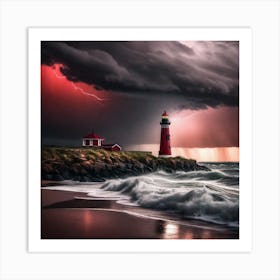 Lightning Storm Over Lighthouse Art Print