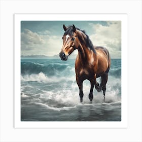 68332 Beautiful Horse Drinking From The Sea Xl 1024 V1 0 Art Print