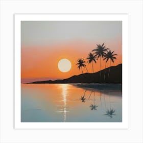 Sunset At The Beach Paintings Art Print Art Print