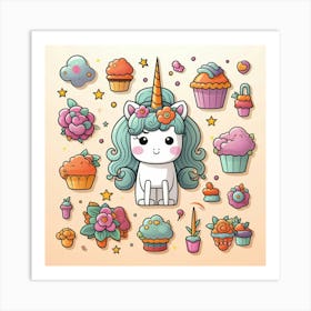 Unicorns And Cupcakes 1 Art Print