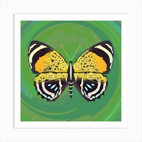 Mechanical Butterfly The Callicore Aegina On A Grass Green Background Art Print