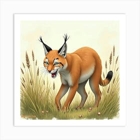 Bobcat Hunting In Tall Grass Art Print