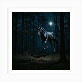 Horse In The Forest At Night 3 Art Print