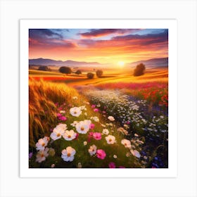 Sunset In The Meadow Art Print