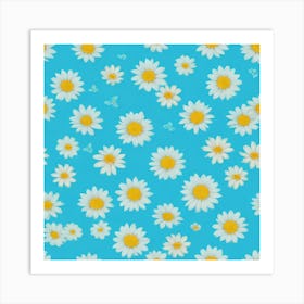 Daisies On Blue Background Art Print