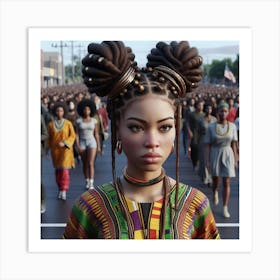 African Woman In Front Of Crowd Art Print