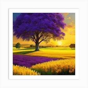 Purple Tree In A Field Art Print