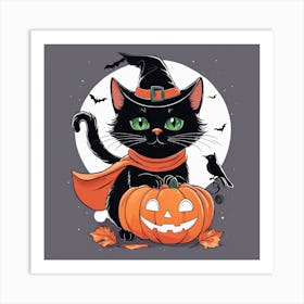 Cute Cat Halloween Pumpkin (18) Art Print