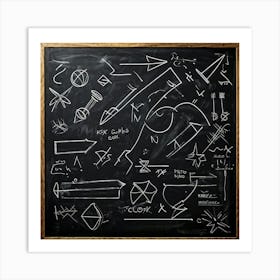 Black Chalk On A School Blackboard Capturing A Dynamic Blend Of Abstract Shapes And Realistic Objec (1) Art Print