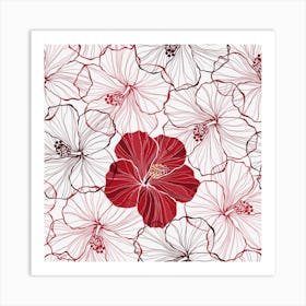 Red Hibiscus Flowers Art Art Print