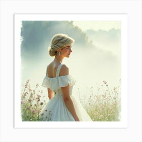 Princess Diana In A Tranquil Watercolor Scene With Gentle Mist 1 Art Print