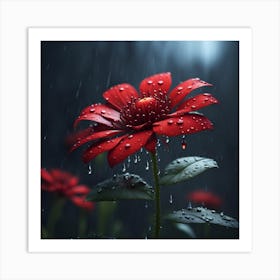 Red flower in rain Art Print